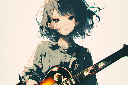 女孩弹奏吉他图片