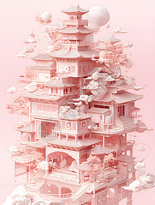 一座粉色的塔图片