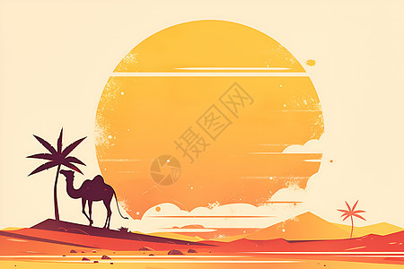 极简风格的沙漠骆驼背景图片