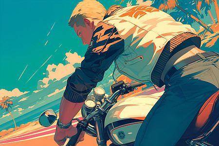 骑摩托车的男子插画图片