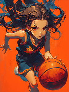 红色篮球少女图片