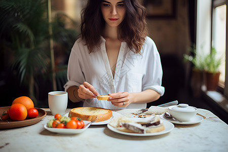 享用食物的一位女士图片