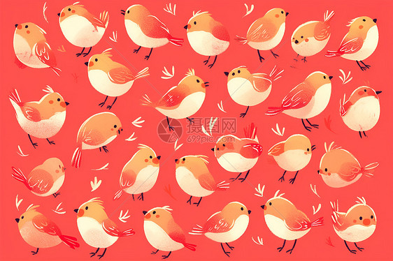 红羽小鸟插图图片