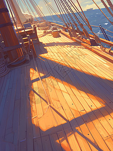木质船甲板上温暖的景象图片