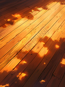 温暖阳光照耀下的木制船甲板图片
