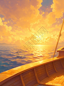 海洋科技日落时分的一艘木船插画
