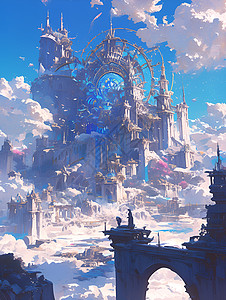 梦幻城堡照耀云中图片