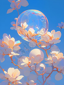 梦幻花瓣与漂浮泡泡图片