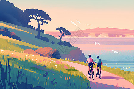 海边自行车道上的两位骑行者图片