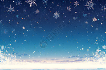 雪夜星空静谧雪夜的美丽星空插画