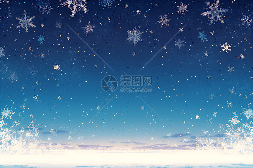 静谧雪夜的美丽星空图片