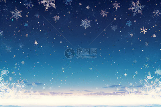 静谧雪夜的美丽星空图片