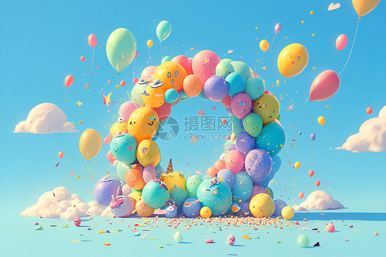 七彩气球插画图片