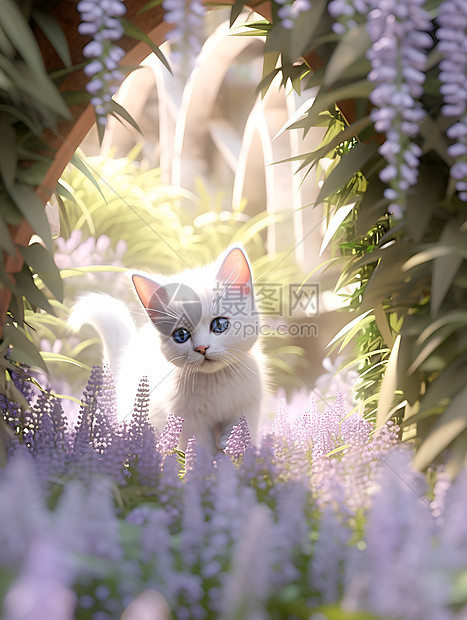 花丛里的猫咪图片
