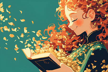 红发女子的秋日阅读图片