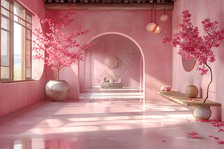 阳光里的粉色房间图片