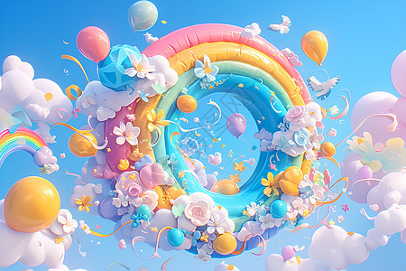 彩虹气球中的奇幻景色图片