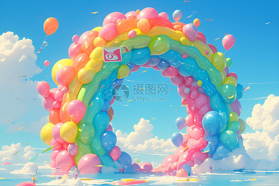 彩虹气球唯美场景图片