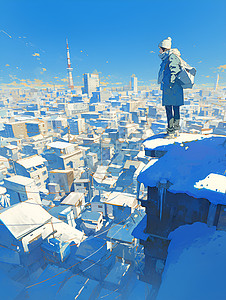 冬天城市屋顶上的人图片