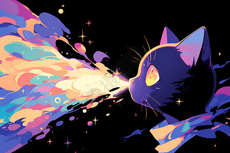 炫酷猫咪彩虹拖尾的宇宙创作图片
