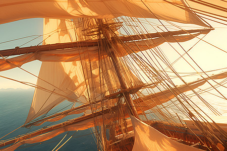 航行的木质帆船图片