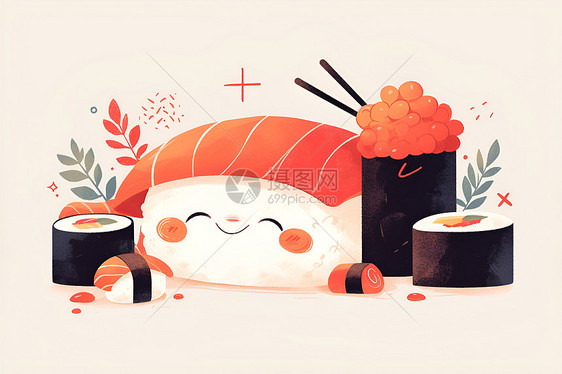 鲜美寿司插画图片