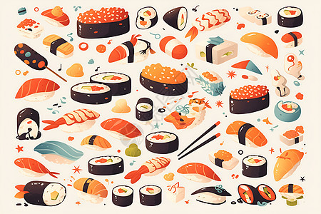 美味寿司人彩绘插画图片