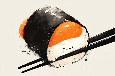 筷子上的可爱寿司图片