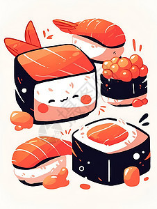 生气的寿司插画图片