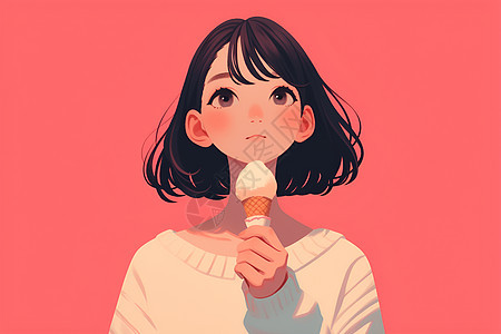 吃冰淇淋的少女图片