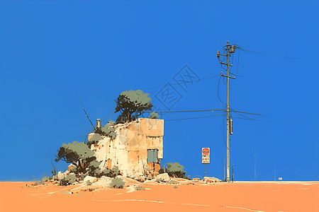 沙漠中的电线杆图片