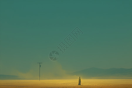 沙丘上孤独行走的人图片