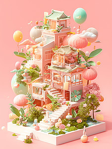 粉色的奇幻建筑图片