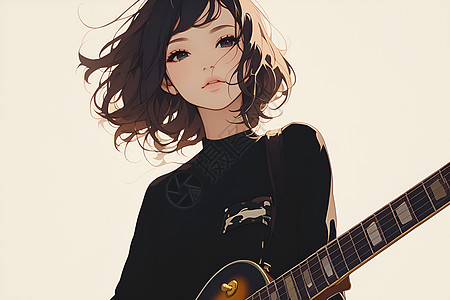 艺术风的吉他少女图片