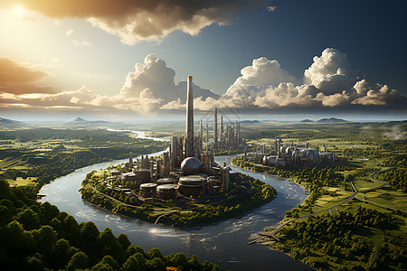 未来城市中的核电站图片