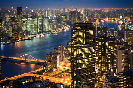 河流夜景夜晚城市的景色背景