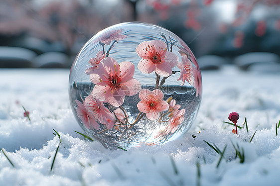 雪地中的美丽水晶球图片