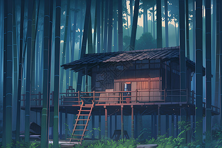 竹林中的房屋图片