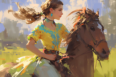 草原上的骑马姑娘图片