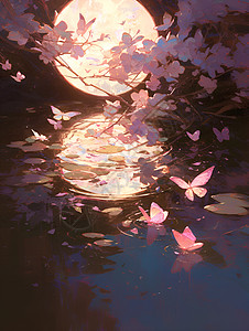 月光下舞动的粉色蝴蝶图片