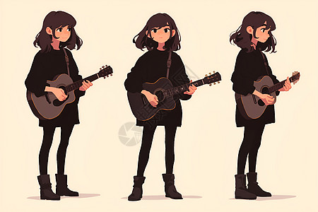 卡通女孩弹奏吉他图片