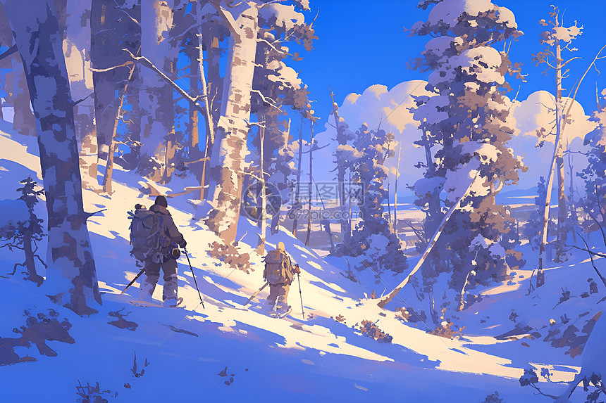冬日雪林漫步图片