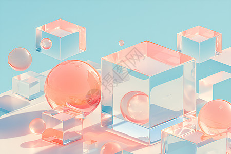 透明立方体和球体图片