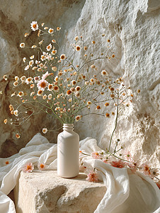 花瓶立于石台上图片