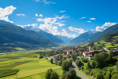 村庄道路山间村庄的壮丽风景背景