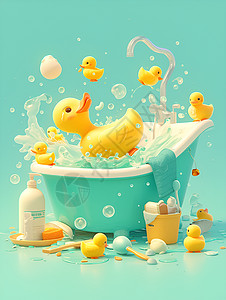 浴缸里的嬉戏的玩具鸭子图片