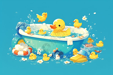 小黄鸭浮在水面图片
