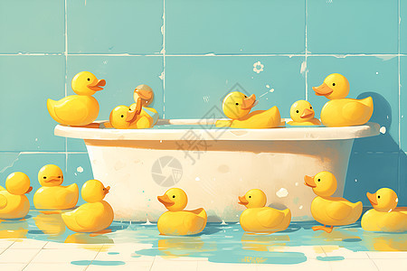 橡皮鸭在浴缸中图片