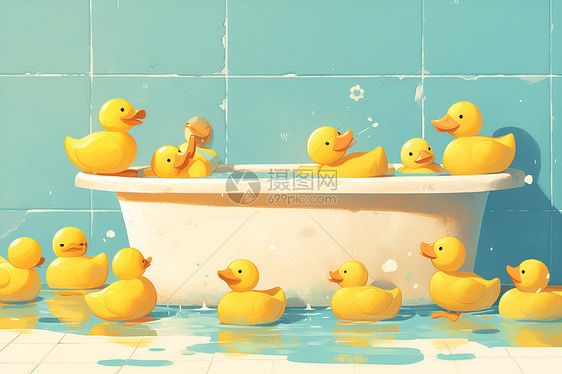 橡皮鸭在浴缸中图片