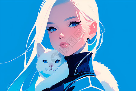 抱着小白猫的少女图片